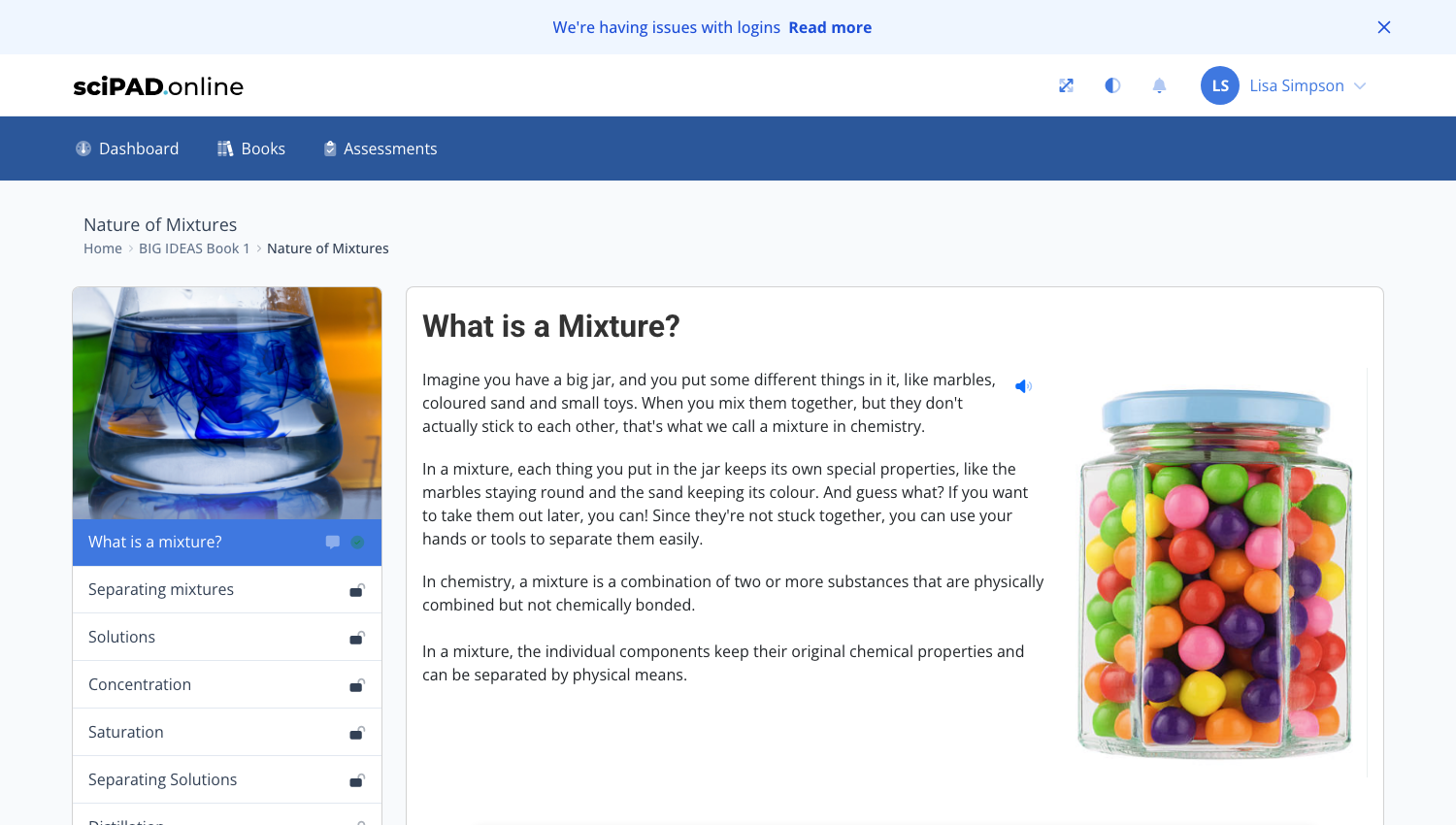 The student lesson page with the Download PDF button