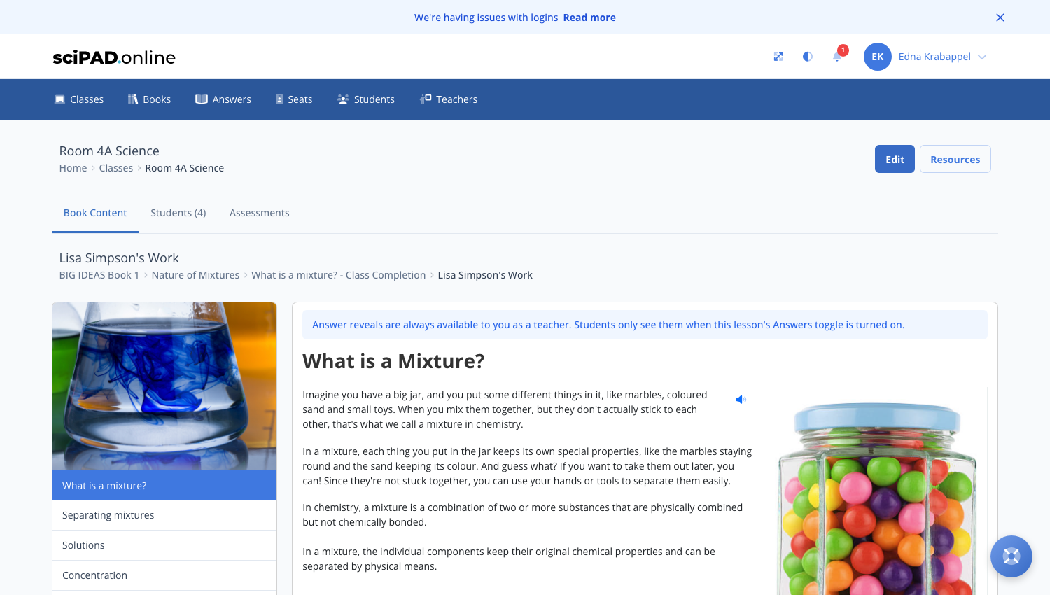A student's lesson work with the Download PDF button