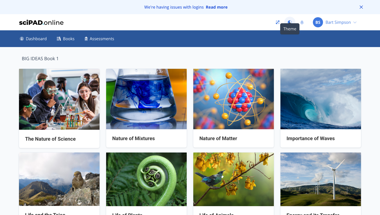 Student view of a book with unlocked topics