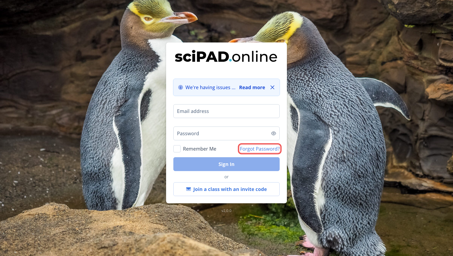 The sign-in page with the Forgot Password link highlighted